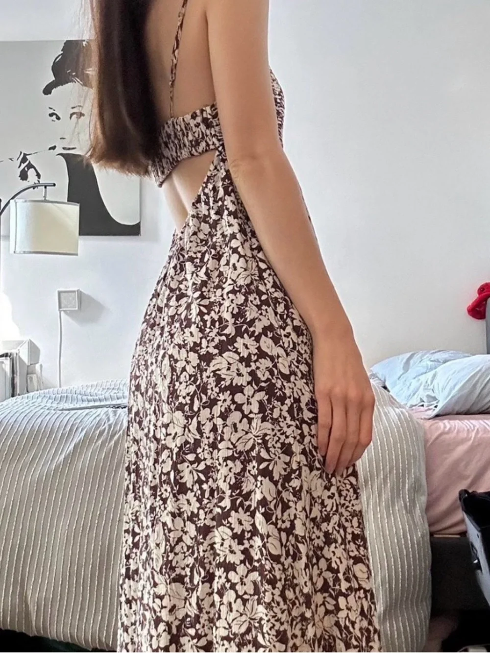 Abercrombie & Fitch Cream and Black Floral Spaghetti Strap Maxi Dress